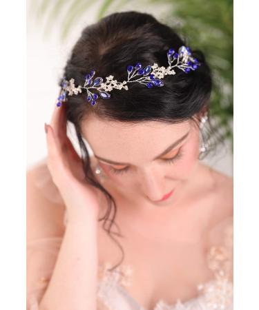 Fxmimior Blue Sapphire Rhinestone Headband | Bridal Hair Vine for Wedding Party - Buy Online on GoSupps.com