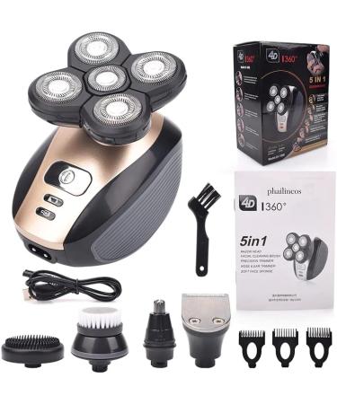 5-in-1 Rotary Electric Razor & Bald Head Shaver | Cordless Rechargeable Beard Trimmer Clippers Nose Hair Trimmer & Facial Cleansing Brush - International Shipping Available - Buy Online on GoSupps.com
