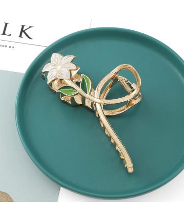 Gold Lily Flower Metal Hair Claw Clip for Thick, Thin, Curly Hair - Fashion Hair Accessory for Women and Girls - Buy Online on GoSupps.com