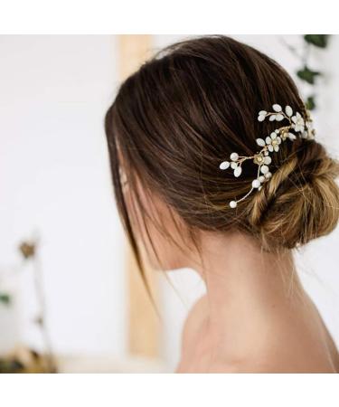 IYOU Bridal Jewelry | Wedding Hair Vine & Gold Headband with Pearls & Leaves | Elegant Prom Bride Accessories - Buy Online on GoSupps.com