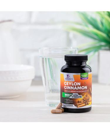 Certified Organic Ceylon Cinnamon Capsules 1800mg - Vegan Cinnamomum Verum Vitamins - 120 Capsules - Buy Online on GoSupps.com