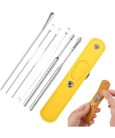 Ear Cleaning Tool | 6 in 1 Professional Ear Cleaner Kit with PU Storage Bag - Ear Wax Cleaner for Family Friends Adults and Kid Lambo Yellow - Buy Online on GoSupps.com