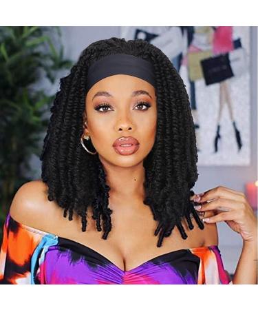 Dreadlock Wig Headband Wigs Black Short Passion Twist Wigs Braided Twist Wigs Nature Black Short Curly Synthetic Daily Party Replacement Wig for Black Women Passion Twist(Black-16