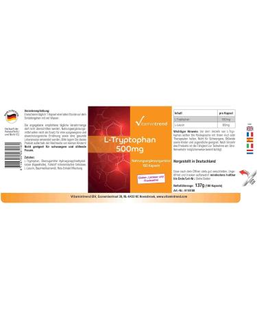 L-Tryptophan 500mg - 180 Capsules - Vegan - 6 Month Pack | Vitamintrend  - Buy Online on GoSupps.com