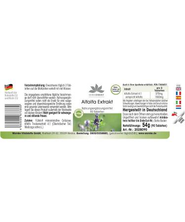 Buy Alfalfa Tablets (4:1 Extract) - 90 Tablets | Herbadirekt by Warnke - Premium German Quality - International Shipping Available - Buy Online on GoSupps.com