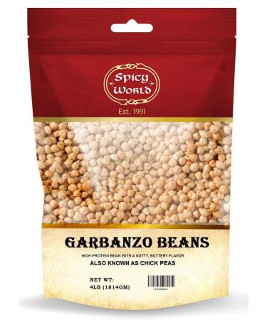 Garbanzo Beans - Chickpeas Dried 4 LB Bag - All Natural, Sproutable, Perfect for Hummus - by Spicy World 1 Count (Pack of 1)
