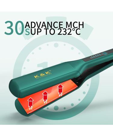 K&K 2.24 Inch Extra Wide Plate Hair Straightener - Nano Ceramic Tourmaline Coating, Titanium Flat Iron for Women - 5-Speed Temperature Control 232 C - UK Plug (Green) - Buy Online on GoSupps.com