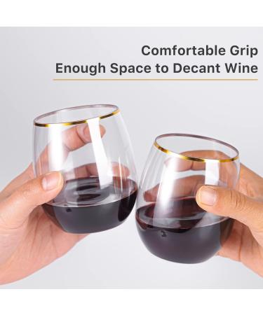 N9R 24 Pack Gold Rim Plastic Wine Glasses - 12oz Disposable Stemless Cups for Parties & Weddings - Buy Online on GoSupps.com