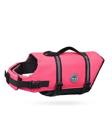 Vivaglory Ripstop Dogs Lifeguard vest for small medium Boat dog life jack with improved buoyancy & visibility neon-rosa XS: 35-43cm (chest circumference) neon-rosa