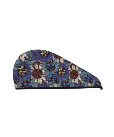 Boho Style Sunflowers Design Microfiber Hair Towel Soft Super Absorbent Hair Towel Wrap for Women Coral Velvet Quick Dry Hair Cap for Long Curly and Thick Hair