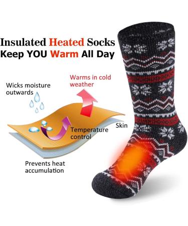 Sunew Winter Thermal Socks 2 Pack - Insulated Heat Thick Crew Socks for Men & Women - Snowflake Wave Stripes Design - Black- Medium - Buy Online on GoSupps.com