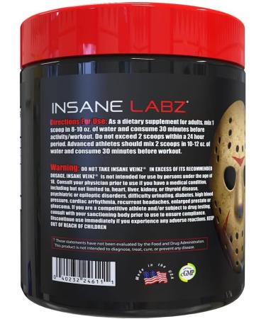 Insane Labz Insane Veinz Non Stimulant NO Enhancing Powder, Nitric Oxide Booster, Loaded with Agmatine Sulfate and Betaine Anhydrous, Increase Vascularity, 35 Srvgs Unflavored - Buy Online on GoSupps.com
