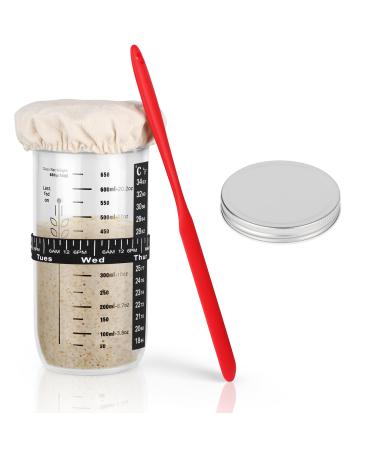 PBUSPU Sourdough Kit 730 ml, Starter Kit, Date Set, Fabric Lid, Spatula Complete Set for Handmade Bread Making – Ideal for Amateur and Professional Bakers