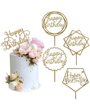 Gold Cake Topper Acrylic Cake Topper Happy Birthday Cake Topper Cake Decoration Supplies (5 Pieces)