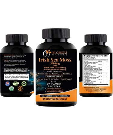10-in-1 Irish Sea Moss Veggie Caps 3000mg Black Seed Oil Ashwagandha Bladderwrack Burdock Turmeric Apple Cider Vinegar Manuka Honey Dandelion Black Pepper - Made in US(Veggie Caps Unflavored) Capsules - Buy Online on GoSupps.com