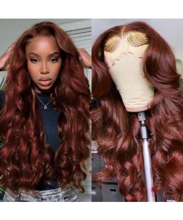 UNICE Reddish Brown 13x4 Lace Front Wig Bleached Knots Human Hair for Women Body Wave Human Hair Wigs Pre Plucked with Baby Hair Copper Red Color for Dark Skins 150% Density 18 inch 18 Inch Copper Red