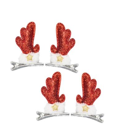 minkissy 2 Pairs Elk Sequin Barrette Reindeer Hair Pin Christmas Mini Headdress Xmas Costume Hair Clip Holiday Party Hair Clips for Kids Christmas Hairpin Gift Sequins Girl Fabric