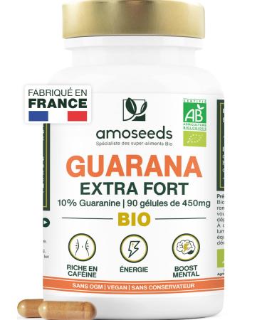 Organic Guarana Extra Strong 5400mg per day | 10% Natural Caffeine | 90 vegan capsules | Physical Boost Concentration | Superior Quality
