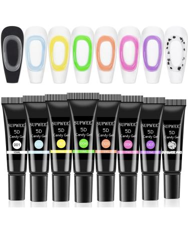 SUPWEE 5D Solid Pudding Gel Polish  Multifunction Candy Jelly Nail Art Painting for Drawing Liner Nails Soft Tube DIY Nails at Home Manicure Soak Off UV Gel 8 Colors Kit013 - Buy Online on GoSupps.com