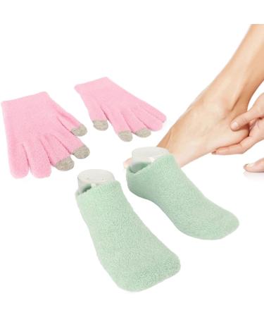 Qukaim Hydrating Gel Gloves Socks Hydrating Green Moisturizing Gel Socks & Pink Gel Gloves Set for Touch Screen Reusable Softening Repair of Dry Skin Care for Hands and Feet - Buy Online on GoSupps.com