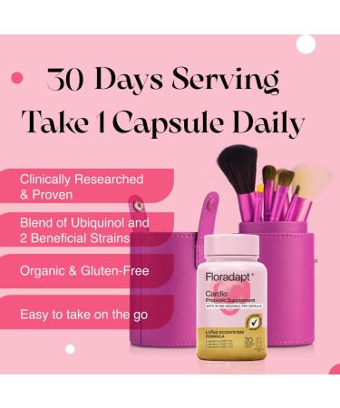 Floradapt Cardio Probiotics & CoQ10 Ubiquinol for Cholesterol Management | Vegan & Certified Organic Supplement | Take Care of Your Heart | (30 Day Supply) - Buy Online on GoSupps.com