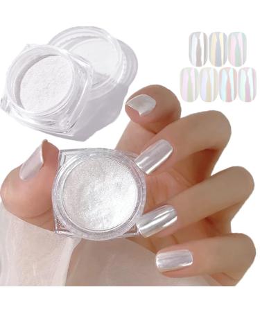 Pearl Glitter Nail Powder White Pearlescent Mermaid Home Chrome Nail Powder for Nails Mica Glitter Pigment Pearl Nail Powder for Gel Polish Nail Art Decoration(2pcs)