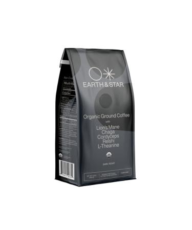 Dark Roast Mushroom Coffee - Earth & Star Organic Ground Coffee with Lions Mane, Chaga, Cordyceps, Reishi, L-theanine - Immune Support, Sustained Energy, Concentration Boost, Antioxidant Rich - 12oz