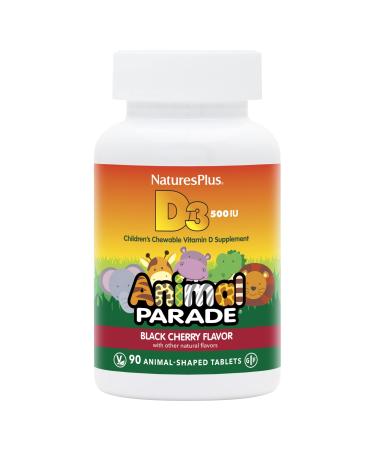 NaturesPlus Animal Parade Vitamin D3 Children s Chewables - Black Cherry Flavor - 90 Animal-Shaped Tablets - Gluten Free Vegetarian Hypoallergenic - 90 Servings 90 Count (Pack of 1)