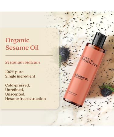 Life & Pursuits 100% Cold-Pressed Unrefined Sesame Oil (200 ml) for Skin & Hair - Moisturizer for Healthy Hair and Smooth Skin Hexan free Pure Organic Oil for Body Skin Hair - Buy Online on GoSupps.com