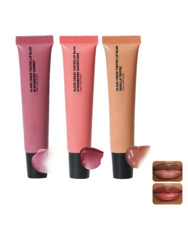 Hydrating tinted lip balm Quick Full Lip Color Glow reviver melting lipgloss soft supple lips mask (3PCS-A) 0.6 Fl Oz (Pack of 1)