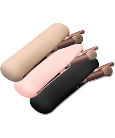 Travel Makeup Brush Holder Silicone Upgrade Anti-Fall Out Magnetic Closure Make up Bag Portable Cosmetic Pouch Soft Sleek Makeup Organize Tools for Travel (Khaki) - Buy Online on GoSupps.com