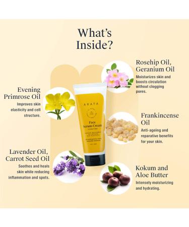 Arata Hydrating Face Serum-Cream | Ayurvedic Rosehip & Lavender | All Natural Vegan & Cruelty-Free | Enhanced Skin Elasticity | 3.4 Fl Oz - Buy Online on GoSupps.com