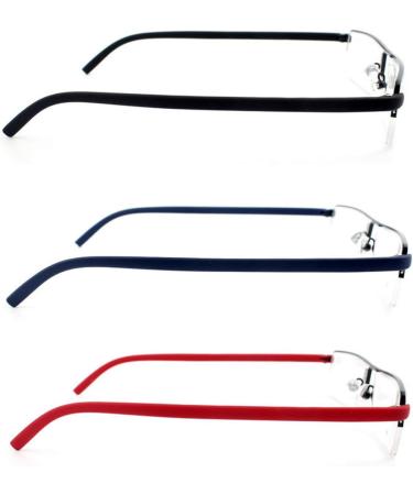 MMOWW 3 Series Pack Reading Glasses for Men & Women - Ultra-Bright TR90 Half-Frame Metal Glasses with Case (Black Blue Red 2.5x) - International Shipping Available - Buy Online on GoSupps.com