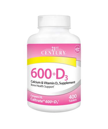 21st Century 600+D3 Calcium Supplement 400 Caplets - Buy Online on GoSupps.com