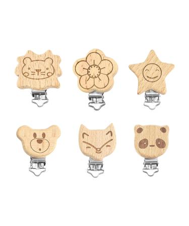 Pacifier clip wood pacifier clip pacifier clips wood 6 pieces of pacifier clips wood baby pacifier clips wood pacifier clip wood set - Buy Online on GoSupps.com