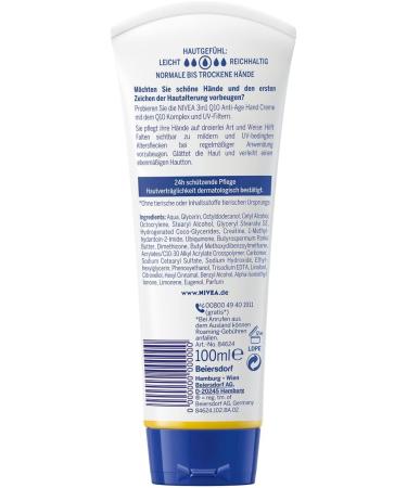 NIVEA 3-in-1 Anti-Age Q10 Hand Cream (100 ml) Anti-Wrinkle Hand Care with Q10 and UV Filter Nourishing Skin Cream for Normal to Dry Hands - Buy Online on GoSupps.com