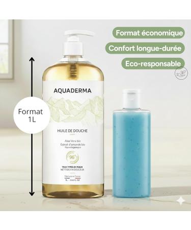  Aquaderma Aloe Vera & 2X Almond Shower Oil 1L - 95% Natural Origin & Made in France - Nourishes & Protects - All Skin Types Face & Body - Hypoallergenic - Buy Online on GoSupps.com