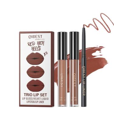 3Pcs Brown Matte Liquid Lipstick Lip Liner Lip Gloss Trio Set - Long-Lasting Waterproof Makeup Kit for Velvety Nude Lips - Gift Set - Buy Online on GoSupps.com