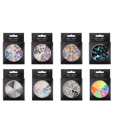 8 Wheels Metal Nail Art Decorations Colorful Mixed Metal Nail Art Nail Rhinestones 3D Shell Flower Glitters Flower Shell Beads(001)