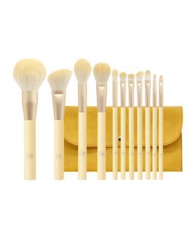 11 Wooden Handle Makeup Brushes Little Pudding Makeup Brushes Set Beauty Tools Makeup Brush With Storage Bag yellow 3
