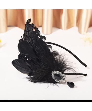 GENBREE 1920s Flapper Headband - Black Feather Hair Hoop for Women and Girls - Buy Online on GoSupps.com