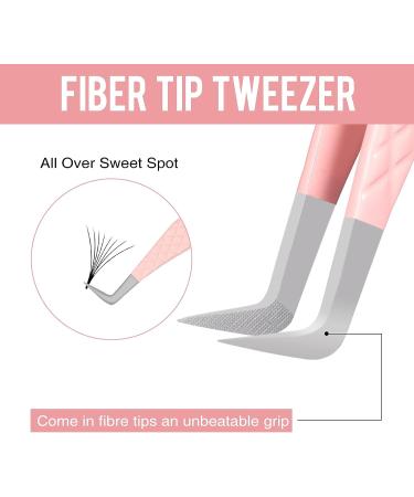 Haicher Fiber Tip Grip Lash Tweezers Set - 4 Pcs Volume Boot 90 Degree Tweezers for Eyelash Extensions - Pink - Buy Online on GoSupps.com