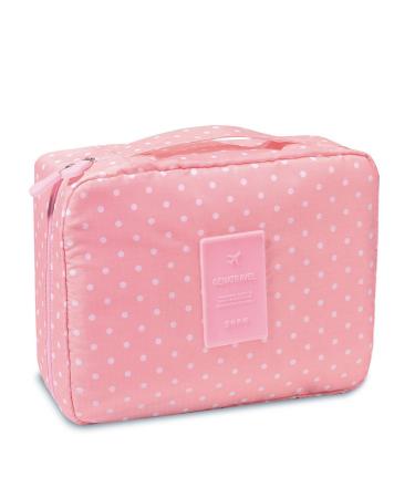 Frcolor Portable Cosmetic Makeup Travel Toiletry Bag Organizer Multi-Function Makeup Bag (Pink Dot)