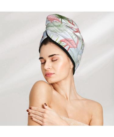 Tropical Plants Flamingo Microfiber Hair Towel | Super Absorbent Coral Velvet Wrap for Long Curly & Thick Hair - Quick Dry Hair Cap for Women - Buy Online on GoSupps.com