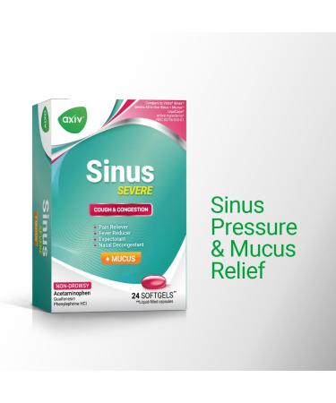 AXIV Sinus Severe + Mucus Relief - Non-Drowsy Maximum Strength Softgels for Pain Pressure & Congestion - 24 Count - Buy Online on GoSupps.com