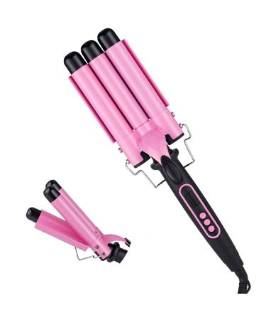 Hair Curling 3 Barrel Hair Curling Irons ,with LCD Temperature Display, Dual Voltage Crimp Temperature Adjustable Portable (Pink).