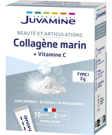 JUVAMINE - Marine Collagen 3000 mg Type I and Vitamin C - Beauty - Contributes to the normal function of the skin - 20 sticks to dilute - 10 day program - Made in France
