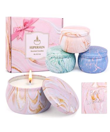 Soy Candles Gifts for Women Aromatherapy Candle Set 4 Pack 4.4oz Lavender Vanilla Lemon Fig Candle for Home Scented 120H Burning Christmas Birthday Holiday Valentines Day Presents Small Gifts