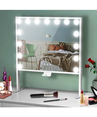 Hollywood Vanity Mirror with Lights - Large Lighted Vanity Mirror with Adjustable Height, 3 Color Modes & 2 Charge Ports, 20x16 Inch 19.7in