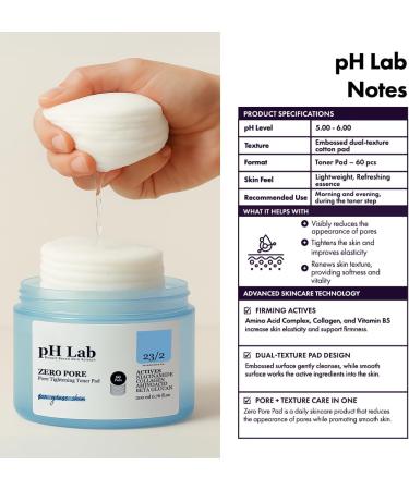 pH Lab Zero Pore Toner Pad Pore Minimizer for Face Collagen & Niacinamide Pore Tightening & Hydrating Exfoliating Pads for Smooth Skin 60 Pads - Buy Online on GoSupps.com